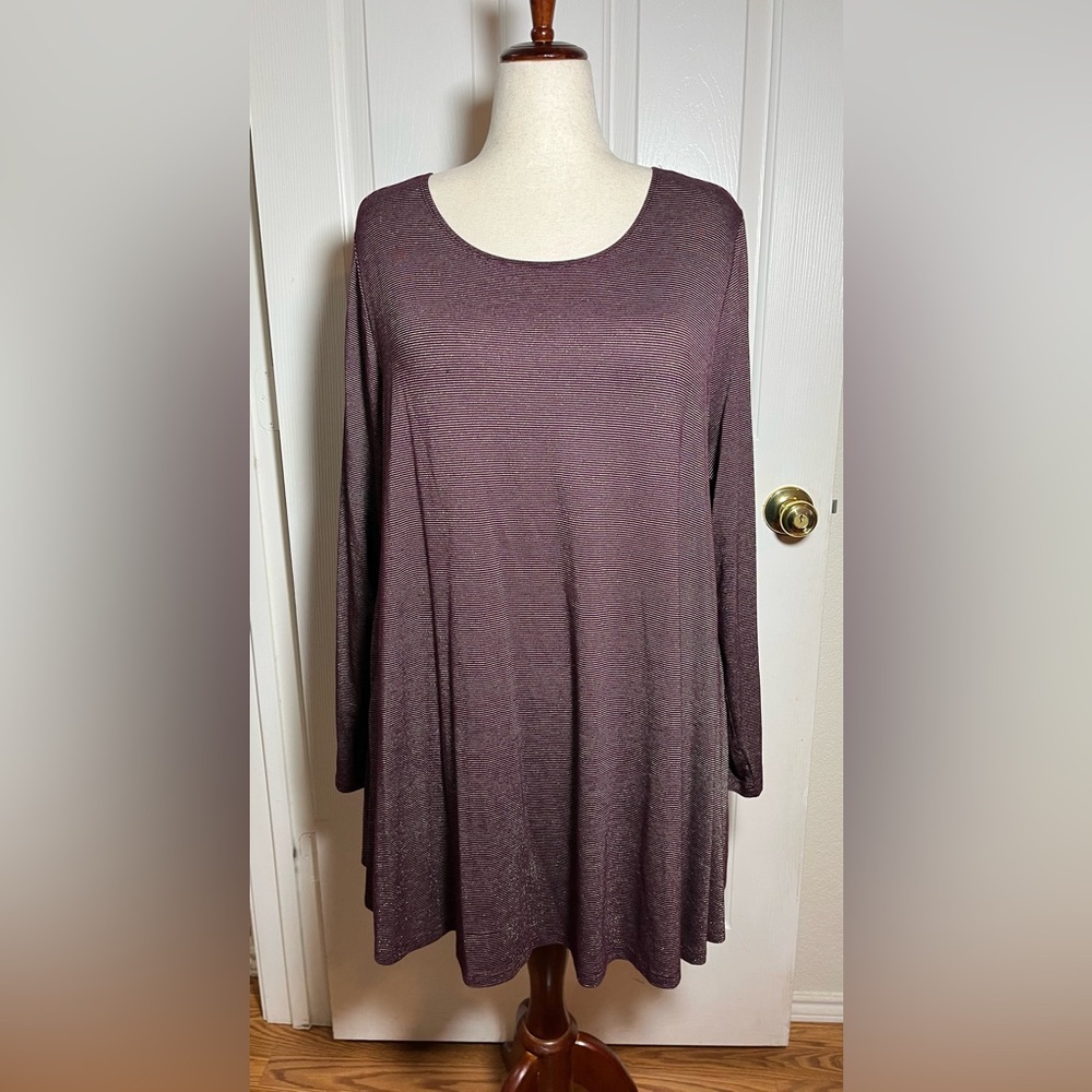 Lane Bryant Plum Micro-Striped Swing Tunic Top – Long Sleeve